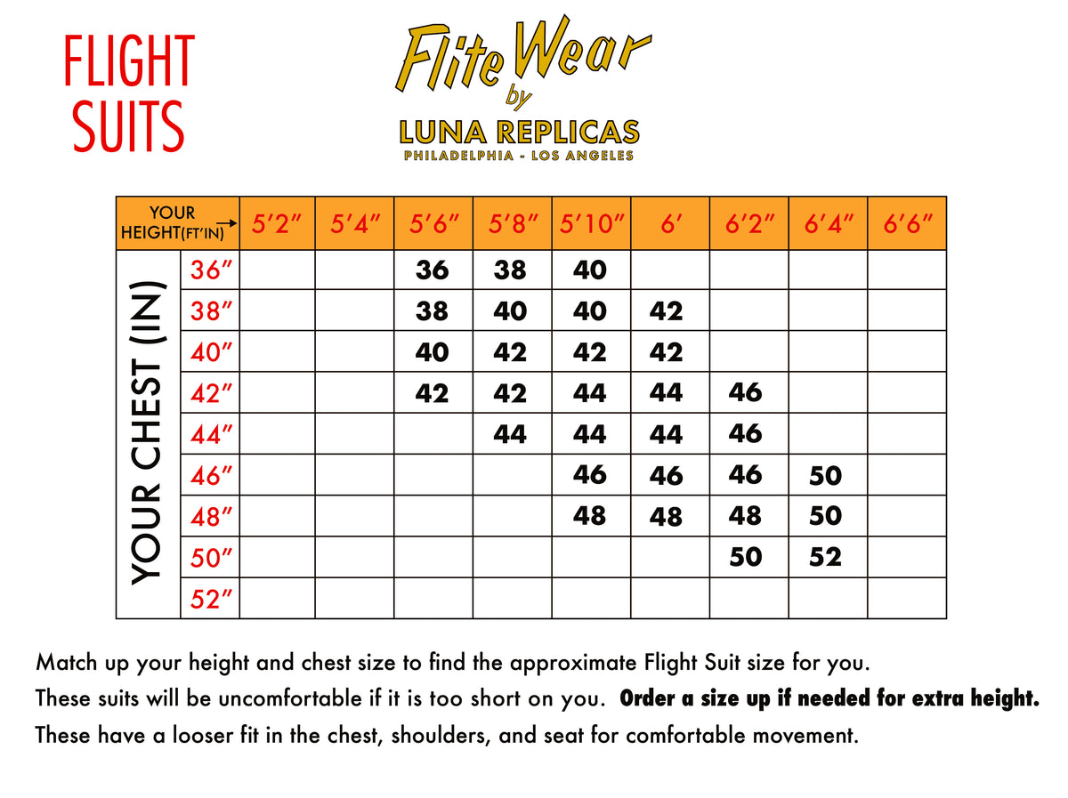 Flight suit size chart 60 photos