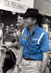Carroll Shelby in a hat and Royal Blue Bowler's Team Shirt