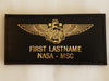 Leather GOLD ASTRONAUT USN/USMC AVIATOR - Name Tag & Wings - CUSTOM