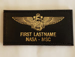 Leather GOLD ASTRONAUT USN/USMC AVIATOR - Name Tag & Wings - CUSTOM