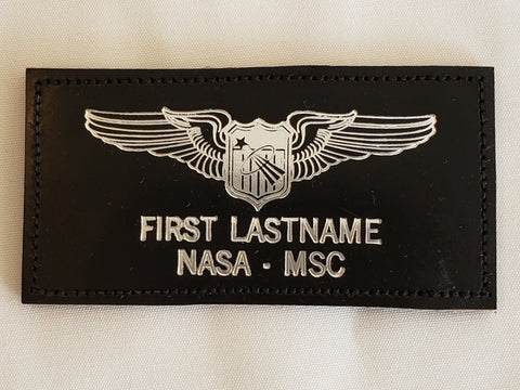 Leather SILVER USAF BASIC PILOT ASTRONAUT Name Tag & Wings - CUSTOM