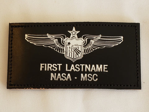 Leather SILVER USAF SENIOR PILOT ASTRONAUT Name Tag & Wings - CUSTOM