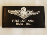 Leather SILVER USAF COMMAND PILOT ASTRONAUT Name Tag & Wings - CUSTOM